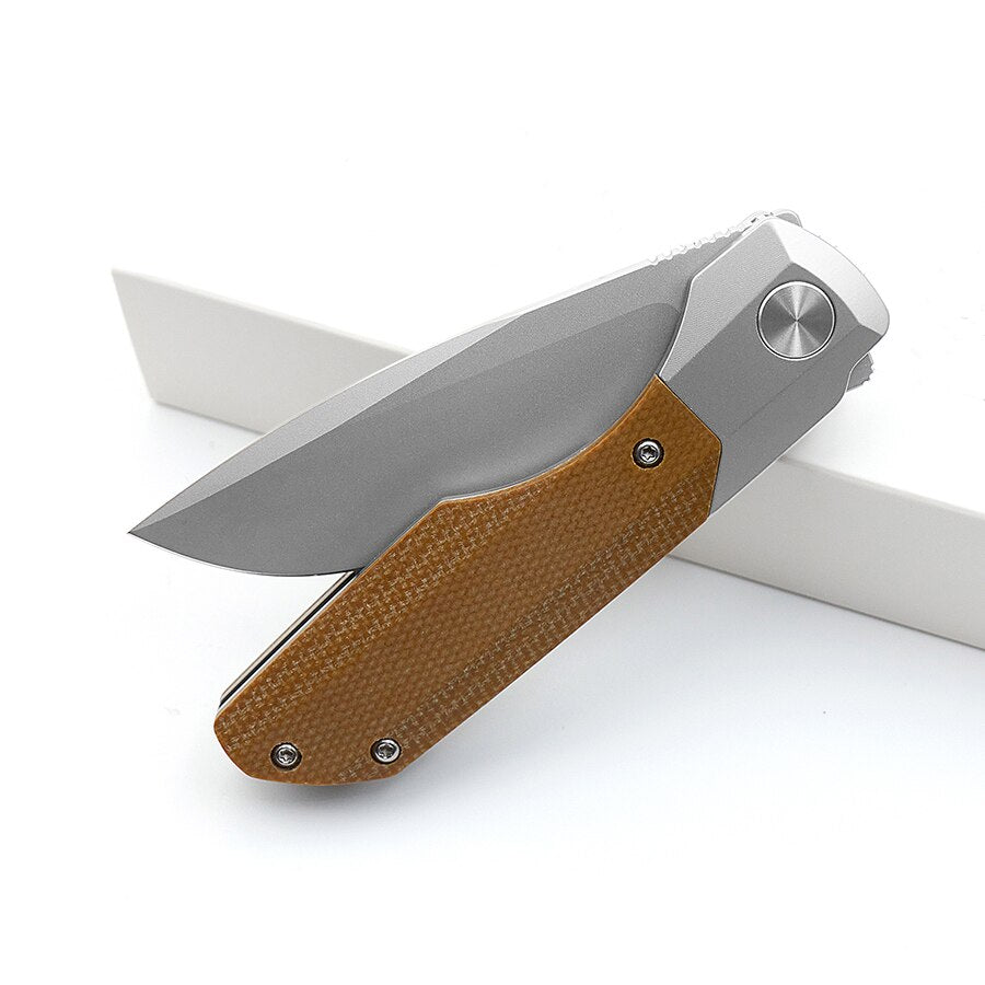 Smke Knives Synapse Flipper M390 Blade Micarta + Titanium Handle Pocket Folding Knife
