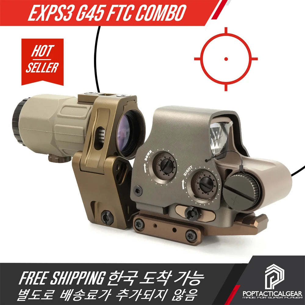 HolyWarrior EXPS3-0 Red Dot Sight With G45 5X Magnifier With Fast Riser and FTC Mount 4PCS Combos US Flag Marking