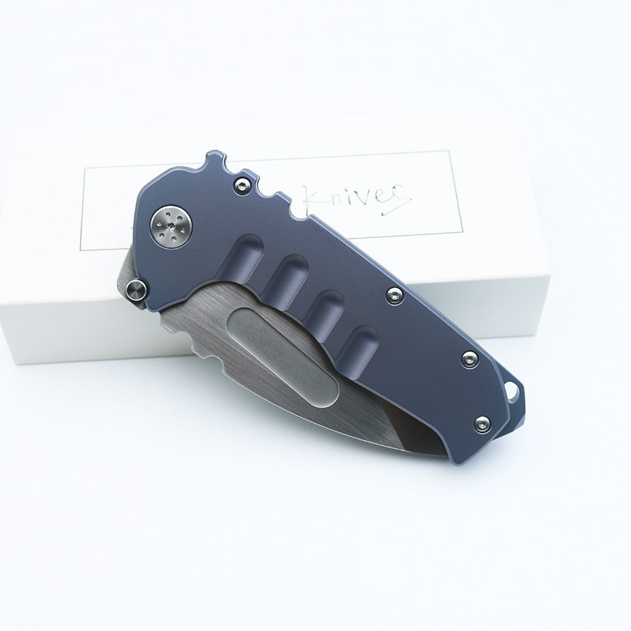 Smke MDF D2 Satin Blade Anodized Titanium Handle Pocket Folding Knife