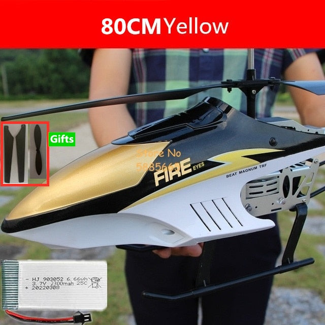 80CM Big Alloy Remote Control Helicopter Model Dual Flexible Propeller Anti-Crash LED Colorful Lights