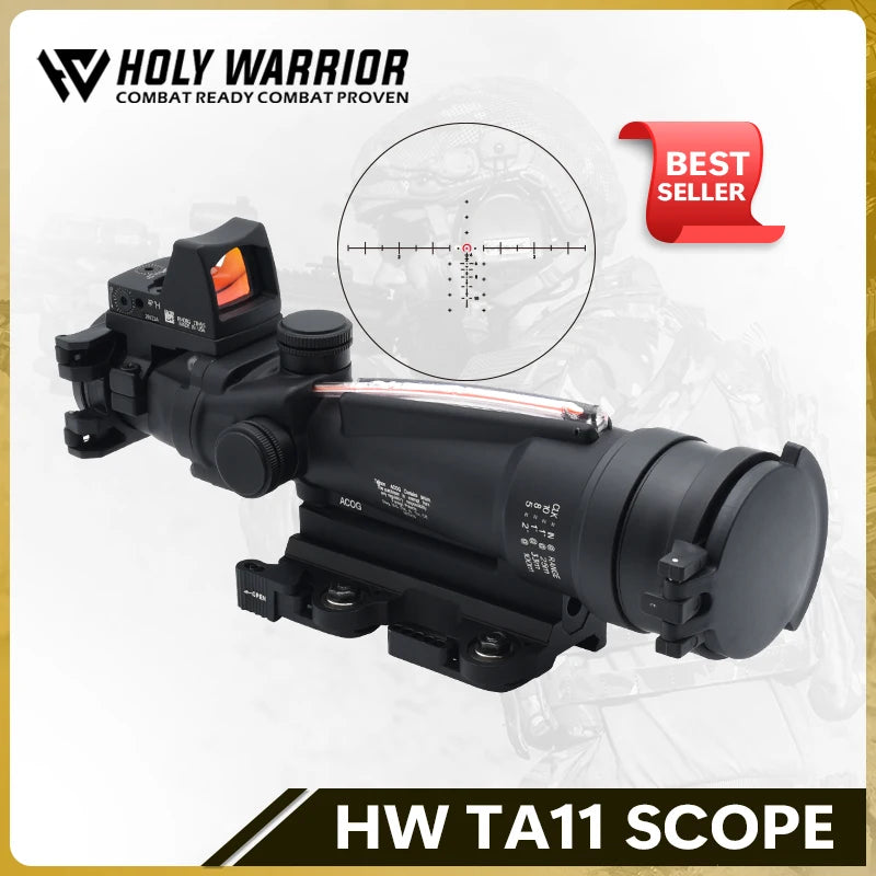 Holy Warrior TA11 3.5X35 Real Red Fiber Optic Illuminated Glass scope with Red Dot with Full Markings for Hunting Airsoft