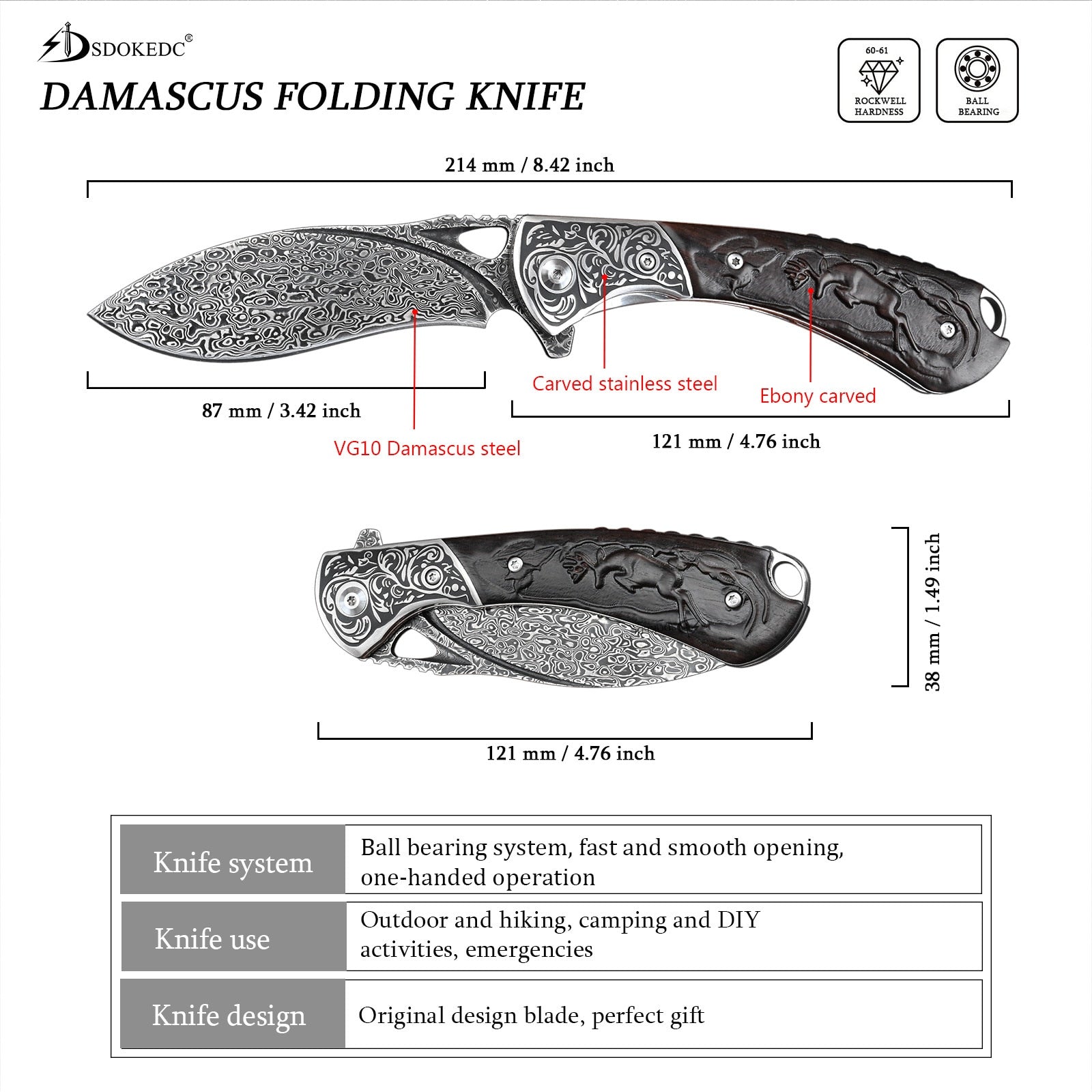 Flipper Zero Folding Damascus Pocket Jackknife