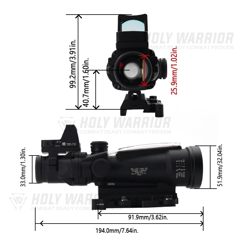 Holy Warrior TA11 3.5X35 Real Red Fiber Optic Illuminated Glass scope with Red Dot with Full Markings for Hunting Airsoft