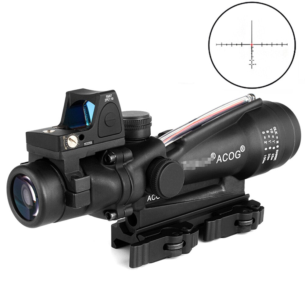 Trij ACOG 3.5x35 Riflescope Red Fiber Optical Scope Sight With RMR Red Dot Optics Killflash QD Mount For 20mm Rails