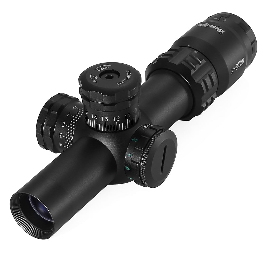 2-8x20 Red Green Illuminated Reticle Tactical Optical Sight Scope with Lock Sniper