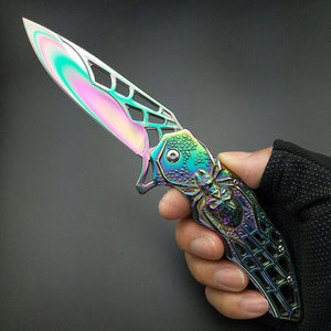 Exquisite Rainbow Titanium Spider Pattern Folding Pocket Knife