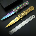 Cross Printing Blade Death Skulls Engraved Pocket Knife