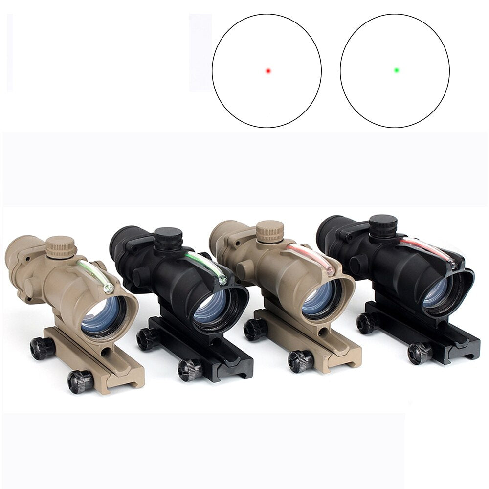 Hunting Scope ACOG 1X32 Tactical Green Dot Sight Real Green Fiber Optic Riflescope with Picatinny Rail for M16 Rifle