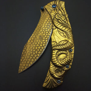 9" Dragon Blue Titanium Cosplay Fade 3D Graphic Folding Pocket Knife