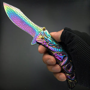 Silvery Demon Evil Dragon Snake Carving 3D with Clip All Steel Stainless Folding Pocket Knife