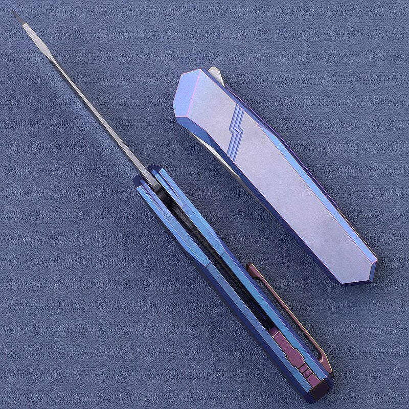 Original Diamond Without Screws Damascus Steel Titanium Alloy Blue Handle M390 Pocket Knife