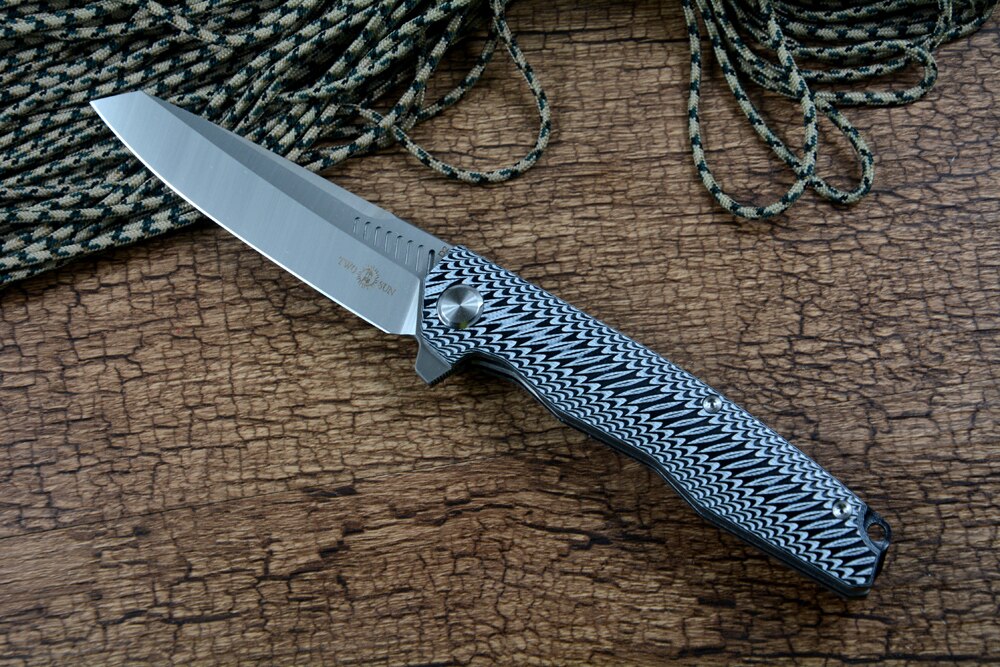TWOSUN D2 Satin Blade G10 Ceramic Ball Bearing Washer TS16 Folding Pocket Knife