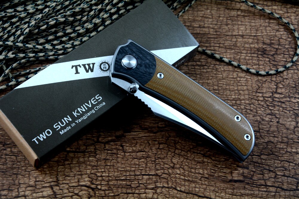 TWOSUN Titanium Handle Ceramic Ball Bearing Washer D2 Satin Blade Folding Pocket Knife TS301