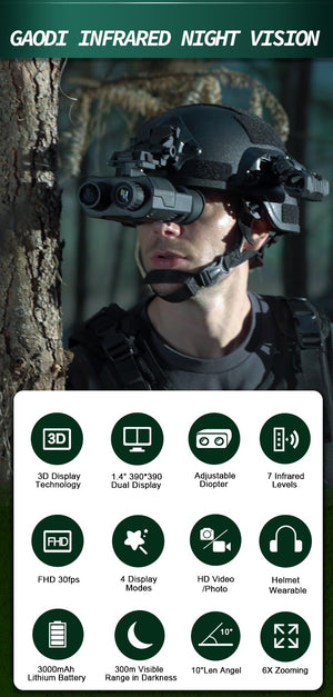 6X Helmet Night Vision Binocular 3D Black & White/Green Picture Hunting Cam IR Laser Camera Recorder NV Goggles Binoculars