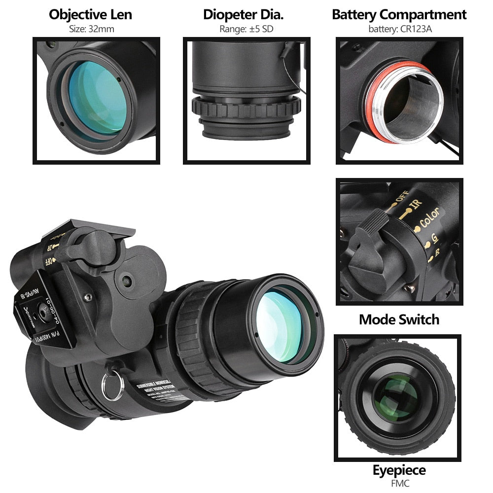 SPINA OPTICS Monocular PVS18 Night Vision Goggle, 1X32 Infrared Digital Scope Night Vision Monocular