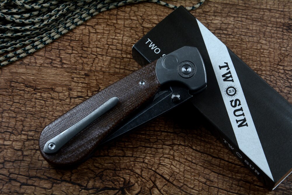 TWOSUN Blacken D2 Blade Fast Open Folding Pocket Knife TS175 Titanium Linen Handle