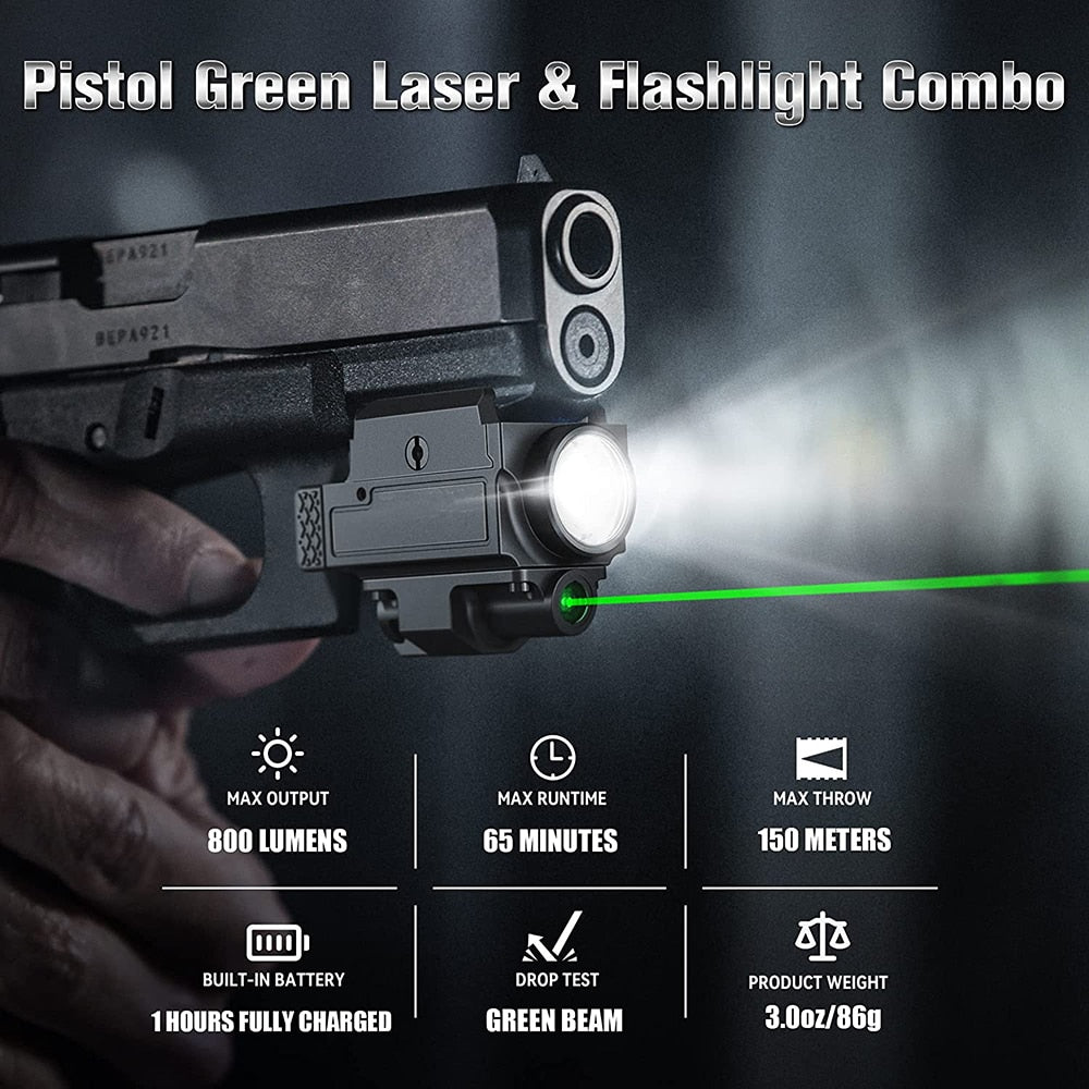 800 Lumens Light Red Green Laser Dot Sight Combo Rechargeable Flashlight for Picatinny